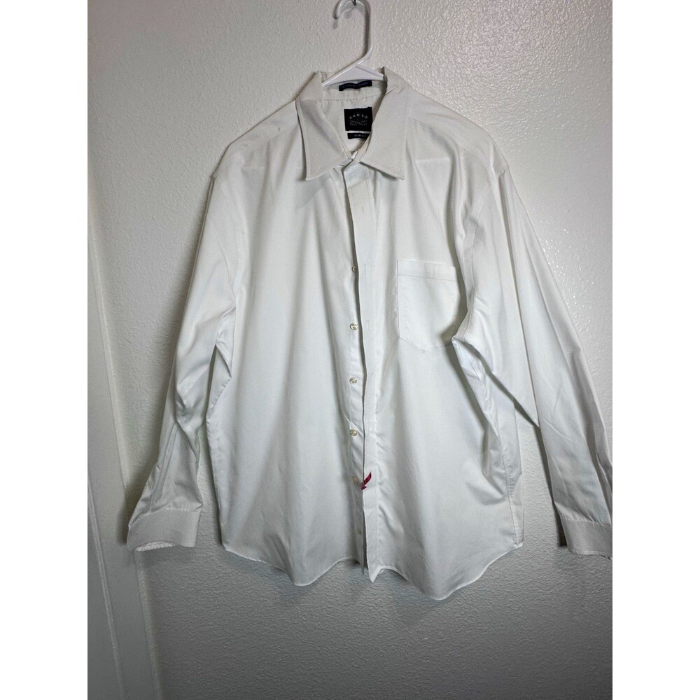 Eagle Men's White Solid Slim Fit Non-Iron Dress Shirt 17.5 Neck 34/35